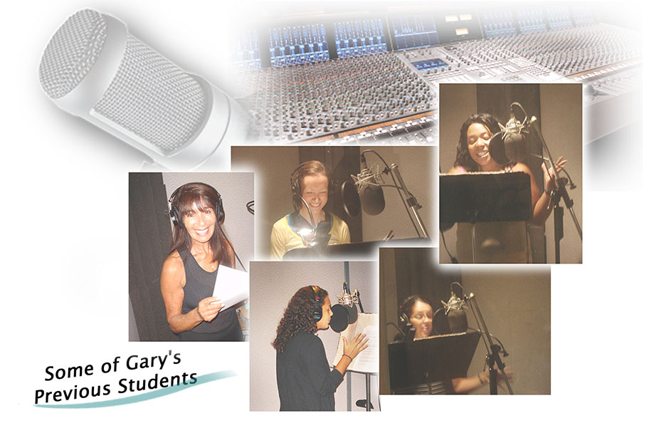 foto collage of several voiceover students in recording studio during voice acting classes